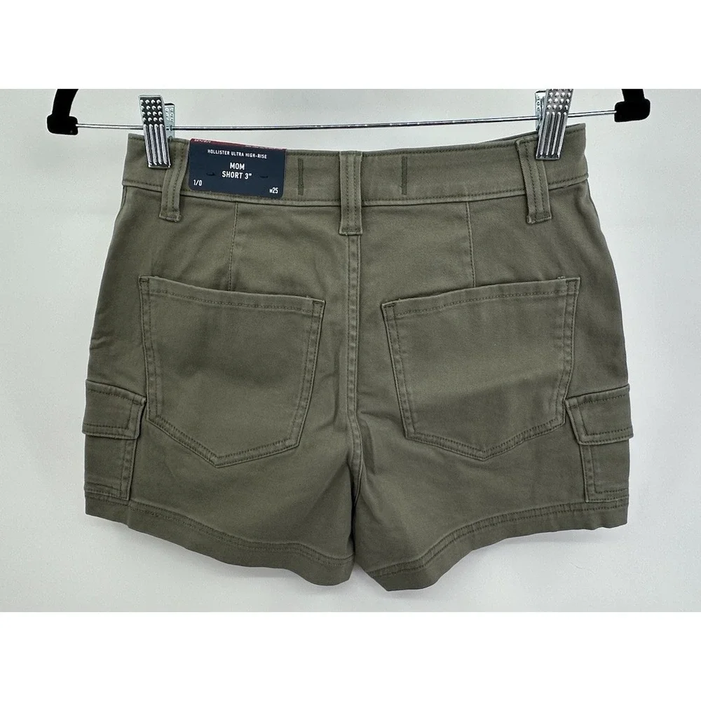 Hollister Ultra High Rise Olive Green Cargo Mom Women's Shorts Size 1/0 New